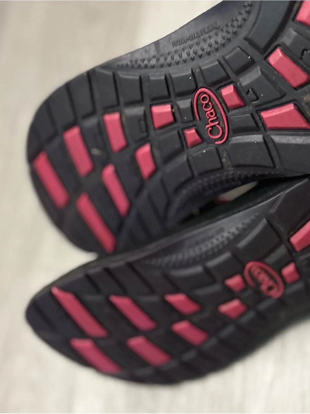 Chaco Girls Pink Patterned Strap Sandals on Black Footbed